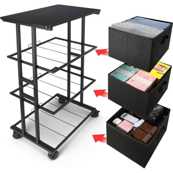 Black 3 Drawer Storage Tower Dresser Fabric Organizer Rolling Slim Bedroom Close - Picture 4 of 7